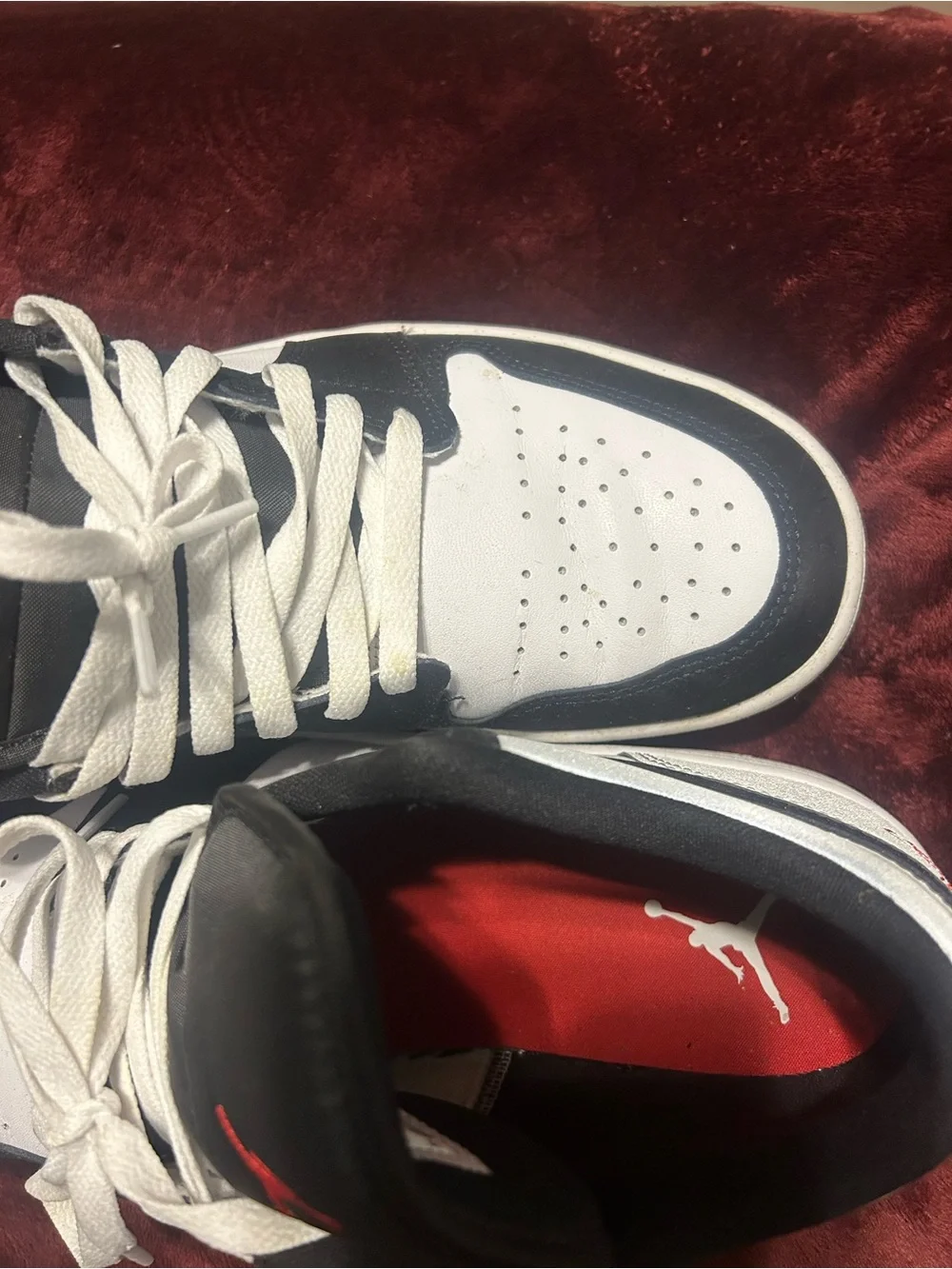 Jordan Low-Top Sneakers in White, Black & Red Accent